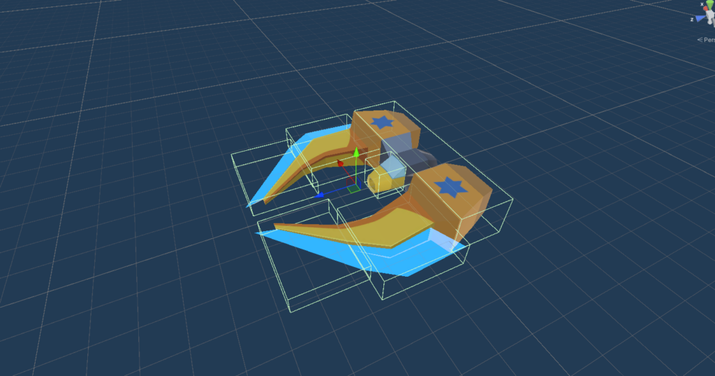 un modèle de vaisseau avec des boites de collision