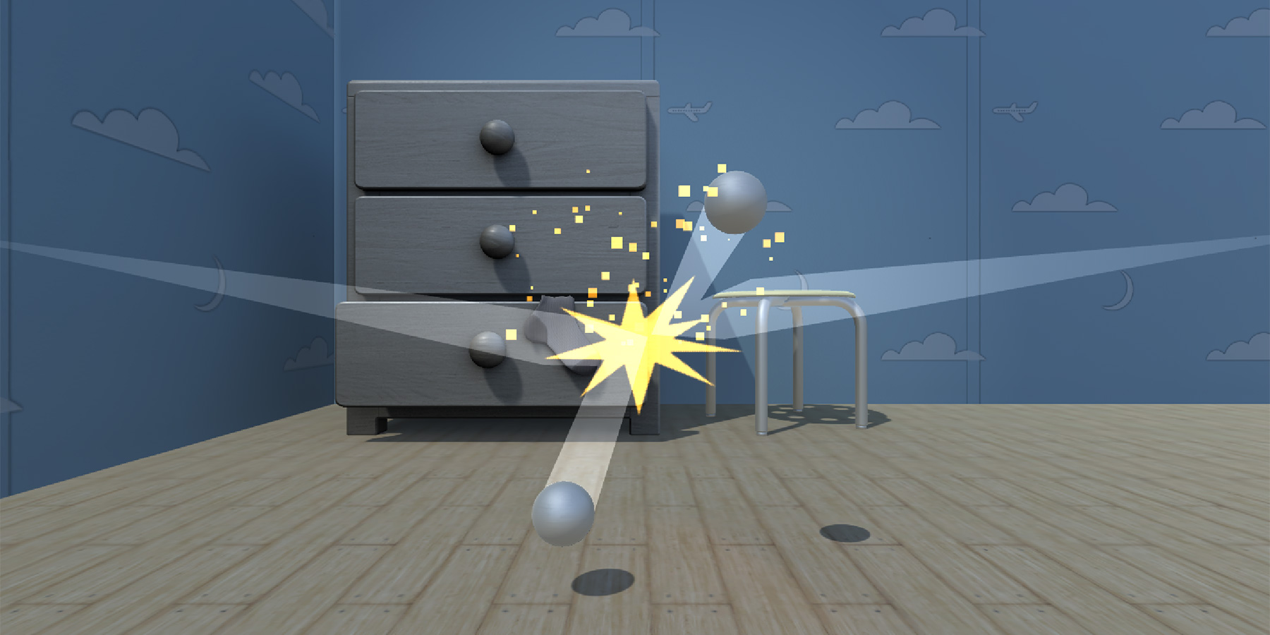 deux boules se frappent entre eux et forment une collision